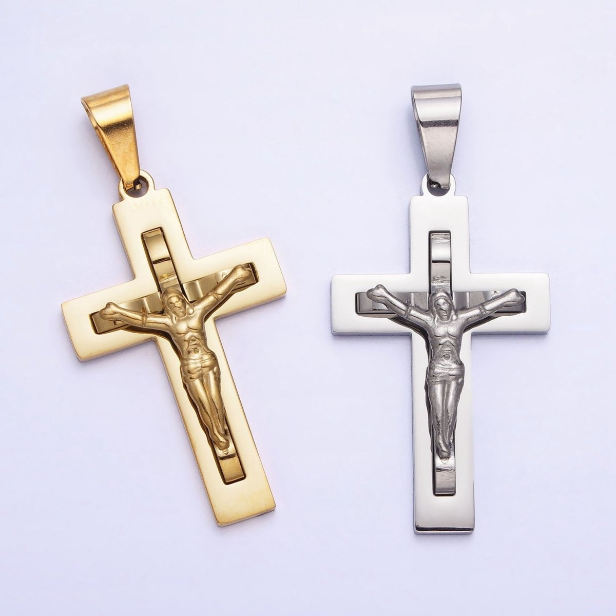 Stainless Steel Crucifix Cross Pendant in Gold Silver for Statement Religious Jewelry Making | P-1119