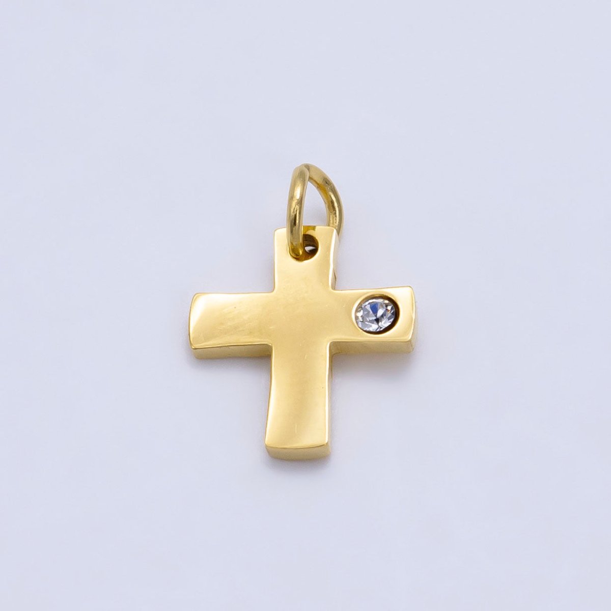 Stainless Steel 12mm Clear CZ Minimalist Cross Charm in Gold & Silver | P1294