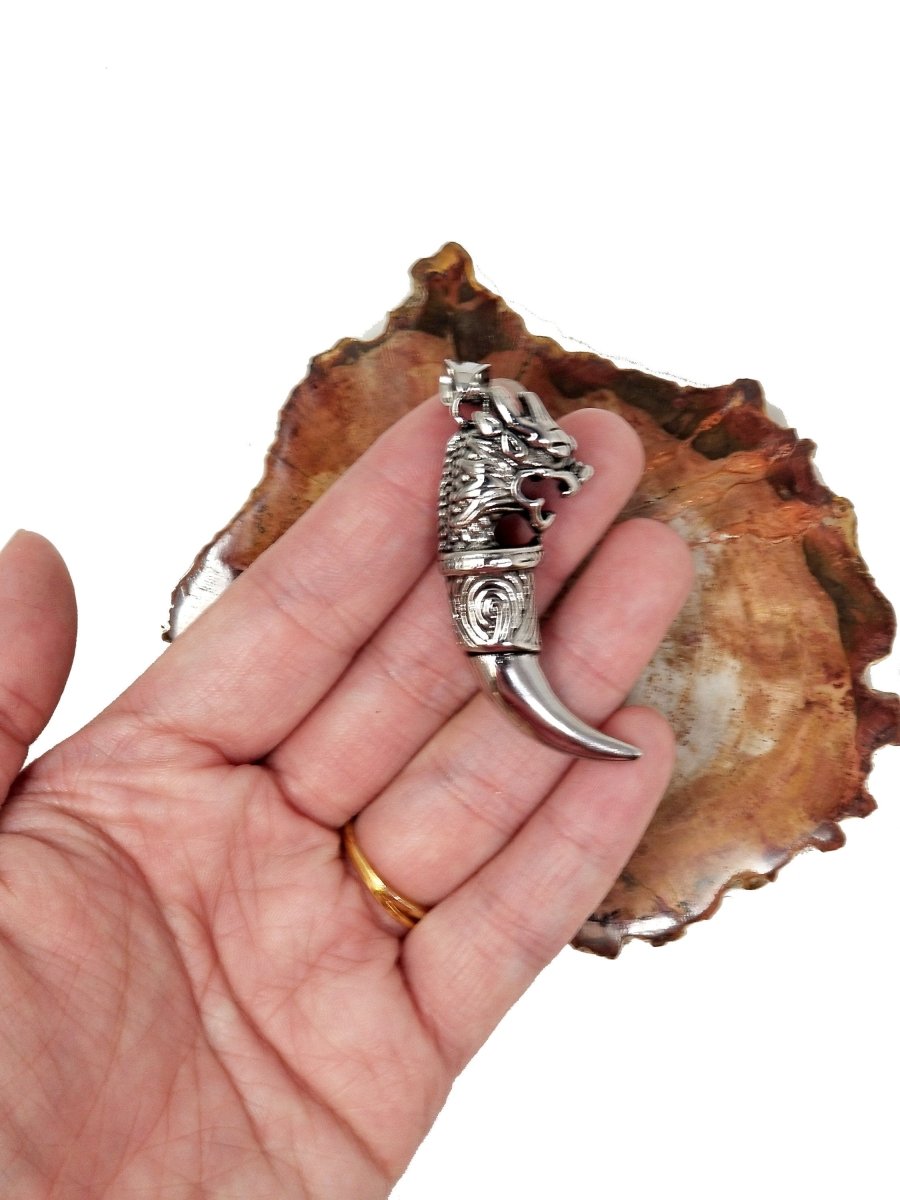 Stainless Steel Dragon Claw Pendant, Dragon Tooth Charm Tusk Pendant Guy necklace, horn pendant, dragon pendant, Silver dragon Pendant J-537