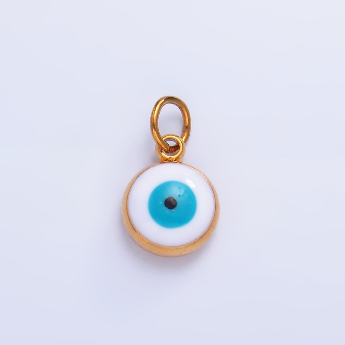 Stainless Steel 8mm Evil Eye Enamel Round Charm in Gold & Silver | P727