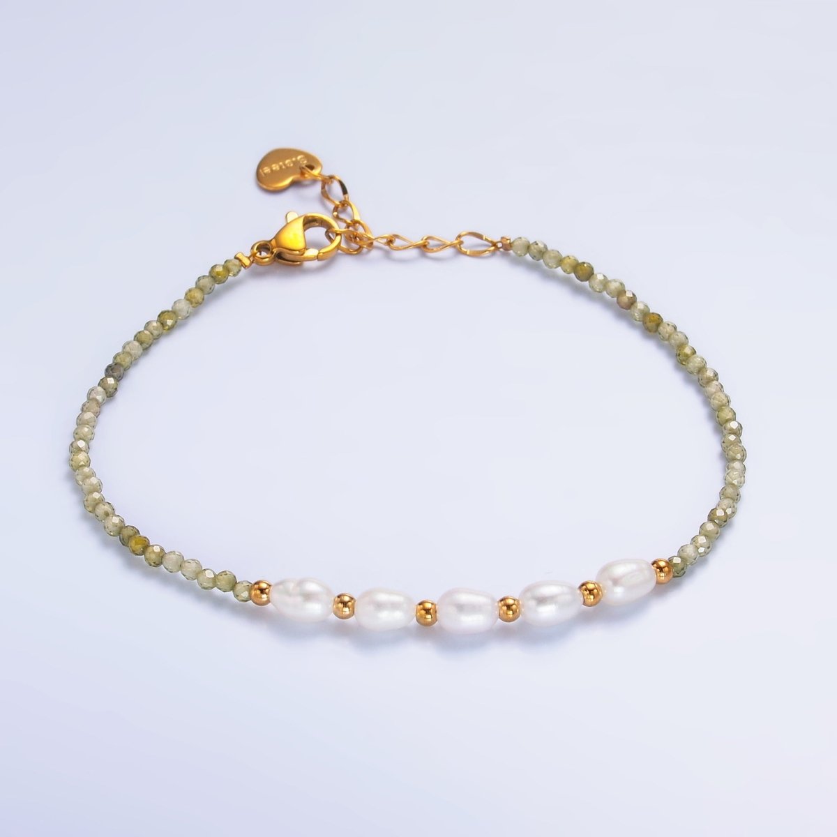 Stainless Steel Freshwater Pearl Multifaceted Crystal Gemstone 7 Inch Bracelet | WA-3132