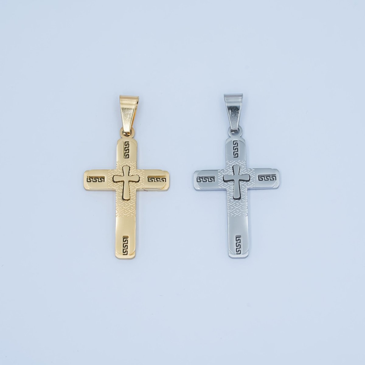 Stainless Steel Geometric Cross Pendant in Gold & Silver | P1053