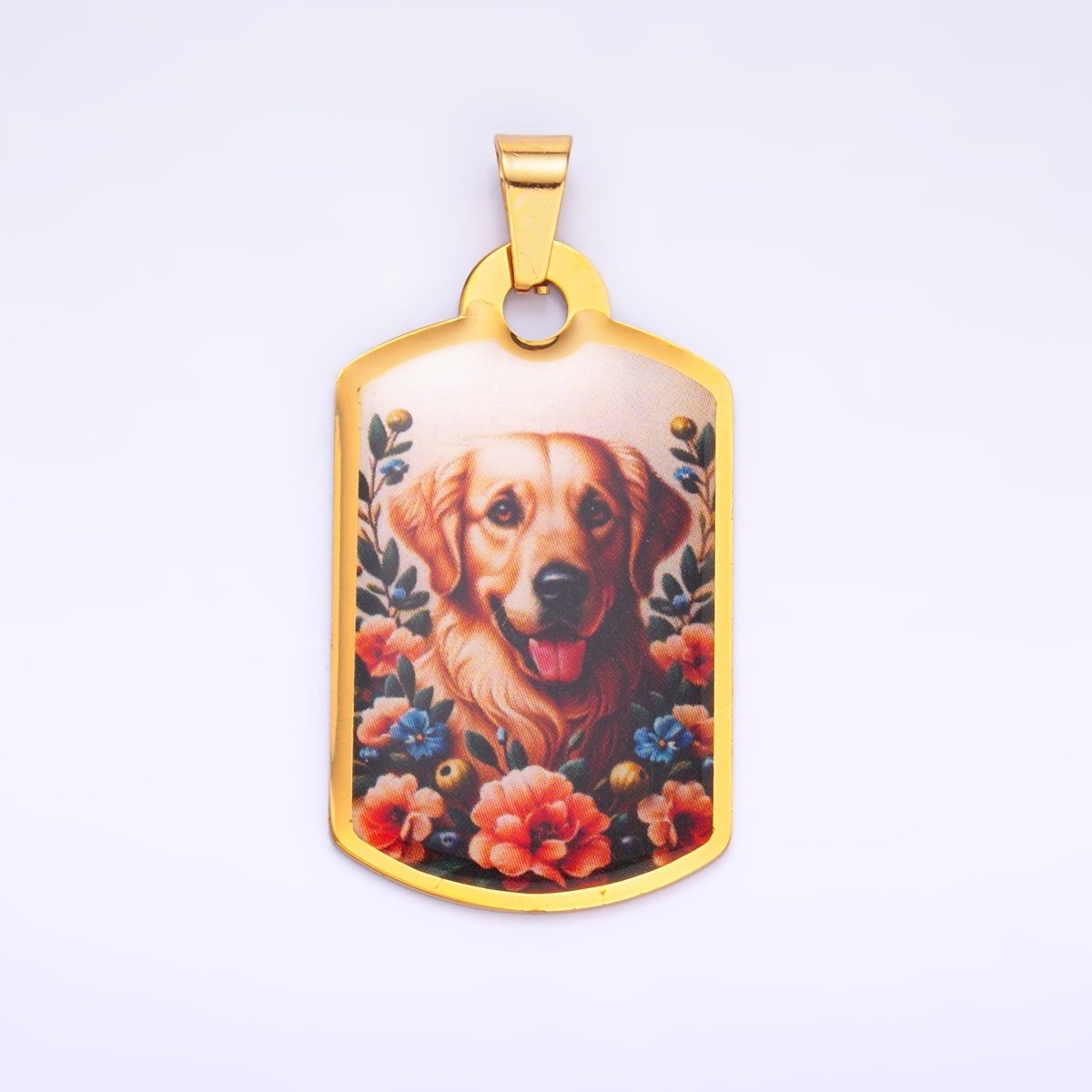 Stainless Steel Golden Retriever Dog Rectangular Tag Pendant | P1216