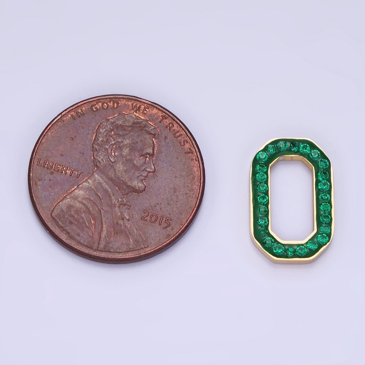 Stainless Steel Green, Clear CZ Edged Hexagonal Oblong Link Finding | Z689