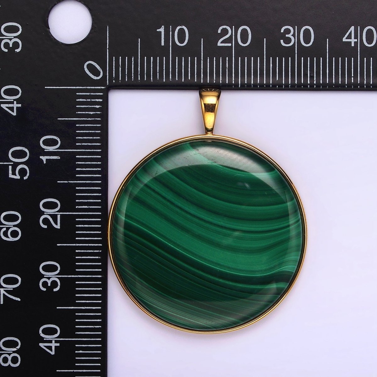 24k Gold Filled Green Malachite Minimalist Bezel Round Pendant | AA-1459