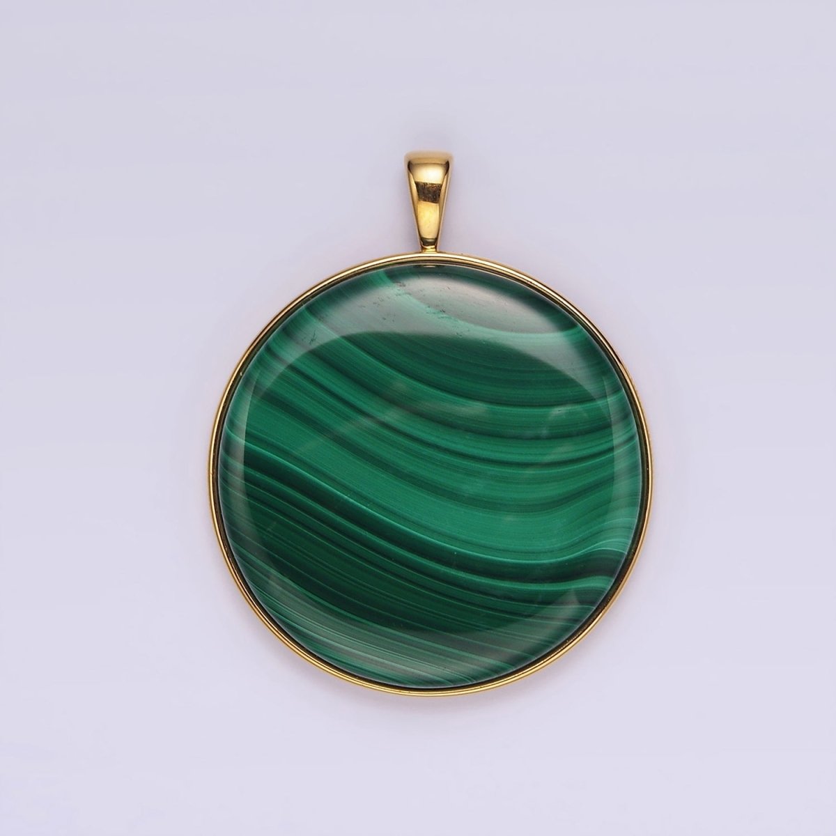 24k Gold Filled Green Malachite Minimalist Bezel Round Pendant | AA-1459