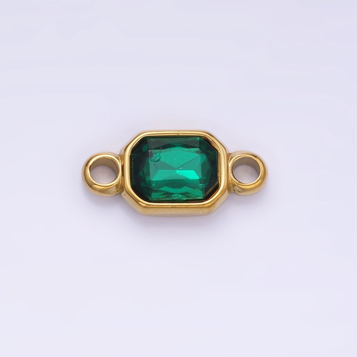 Stainless Steel Green, Red Multifaceted CZ Hexagonal Bezel Connector | G362