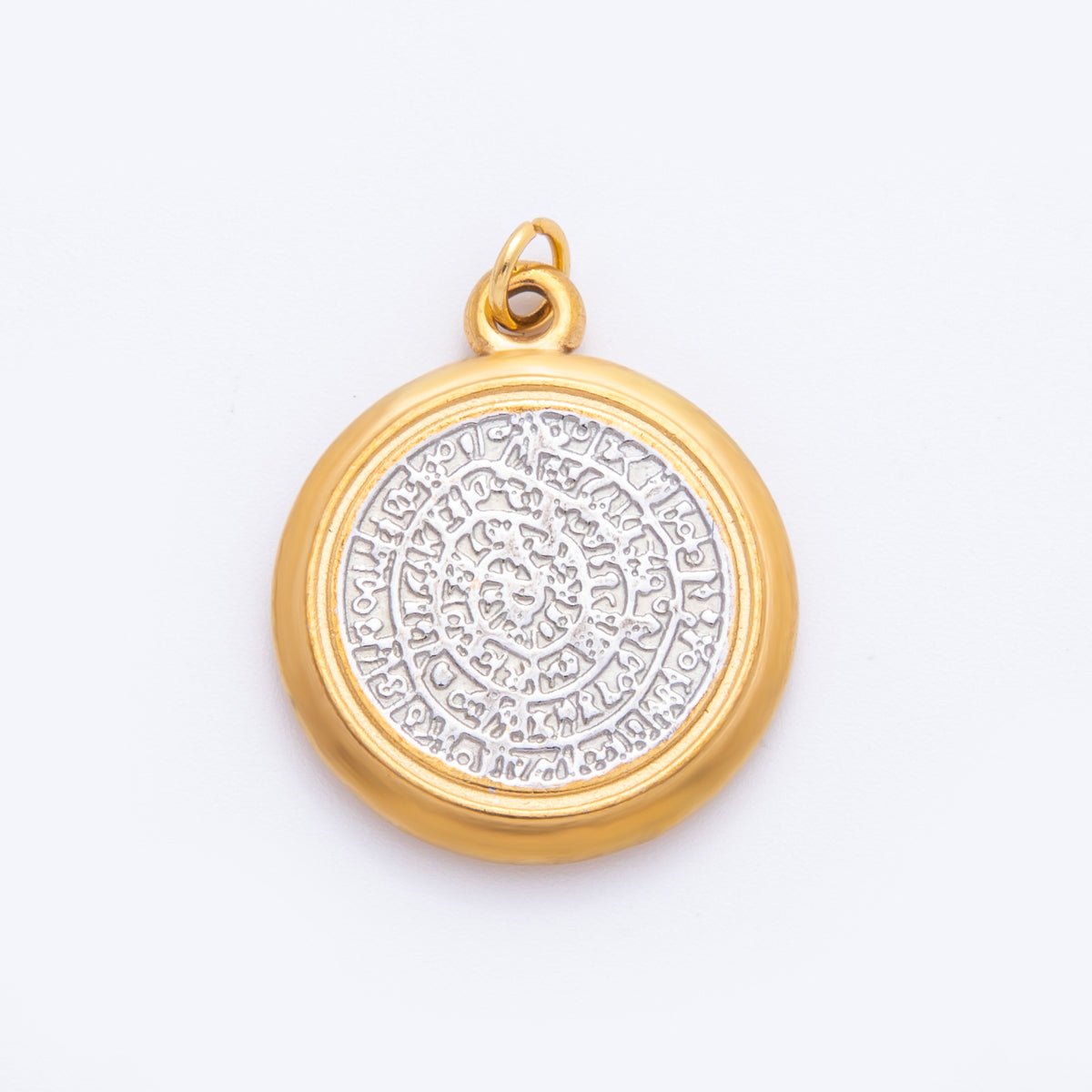 Stainless Steel Hammered Mixed Metal Round Charm | J492