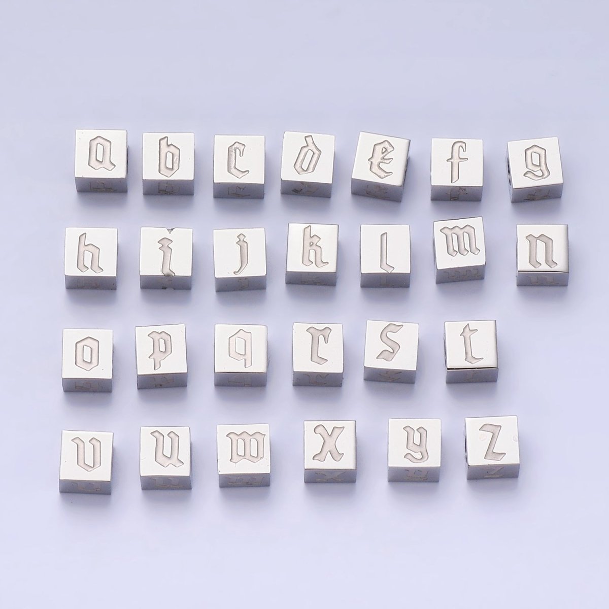 Stainless Steel Initial Letter A-Z Old English Gothic Alphabet Font 5mm Silver Bead | A-950-A-962