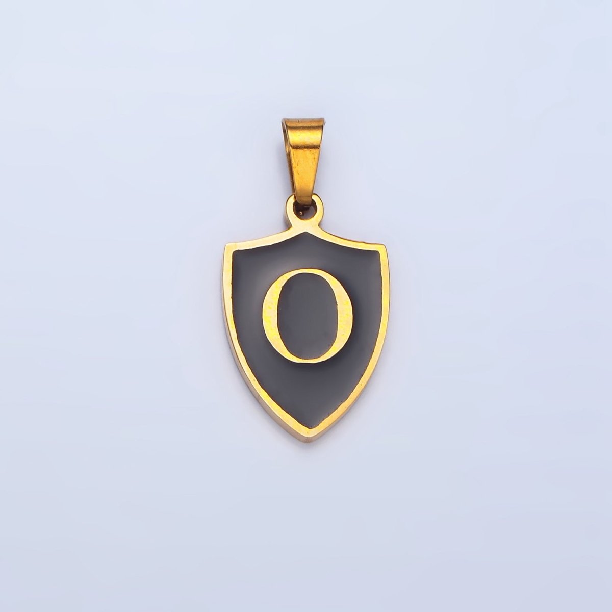 Stainless Steel Letter Initial Shield Black-White Enamel Double Sided Charm | A-A1617-A-A1629
