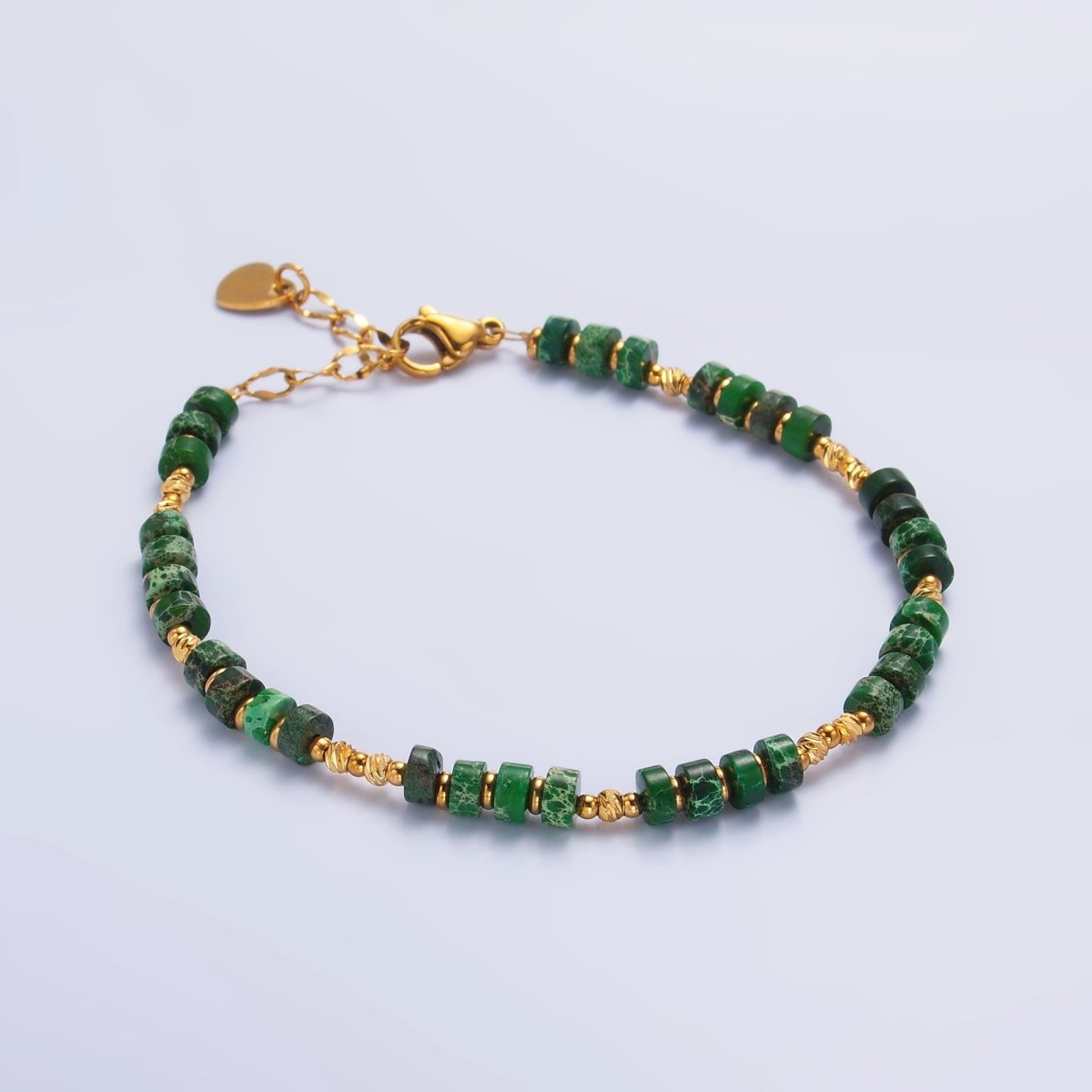 Stainless Steel Malachite Natural Gemstone Bead 7 Inch Bracelet | WA-3113