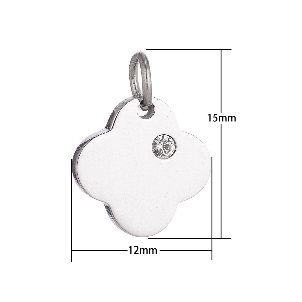 Stainless Steel Minimalist Charming Four Petals Flower Cubic Zirconia Bracelet Charm Necklace Pendant Findings for Jewelry Making E-627
