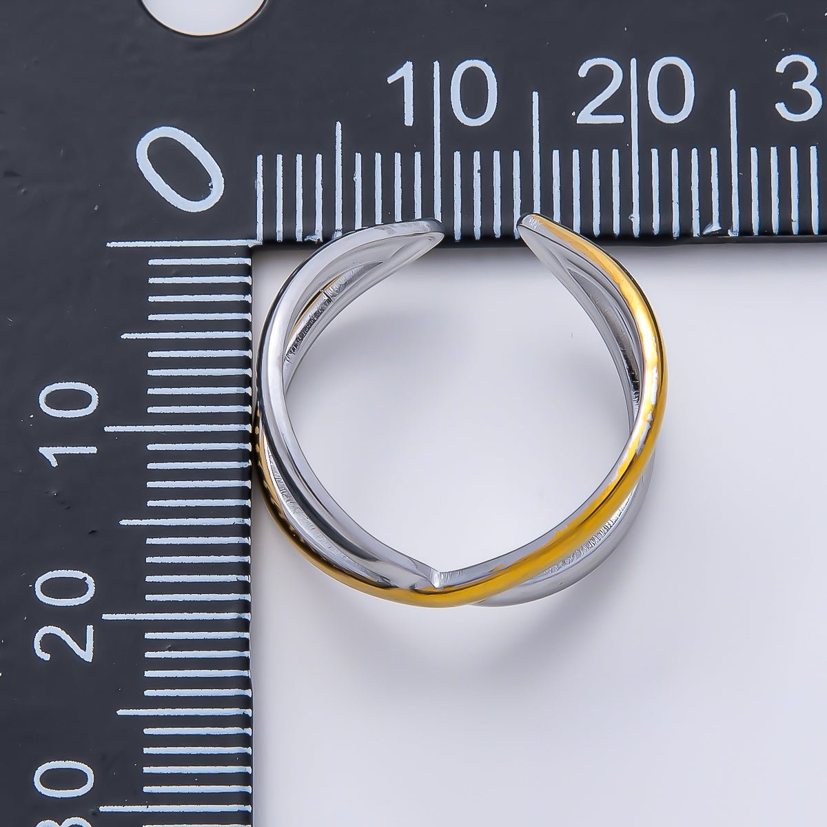 Stainless Steel Minimalist Mixed Metal X Crossed Double Band Ring | Rings-00176