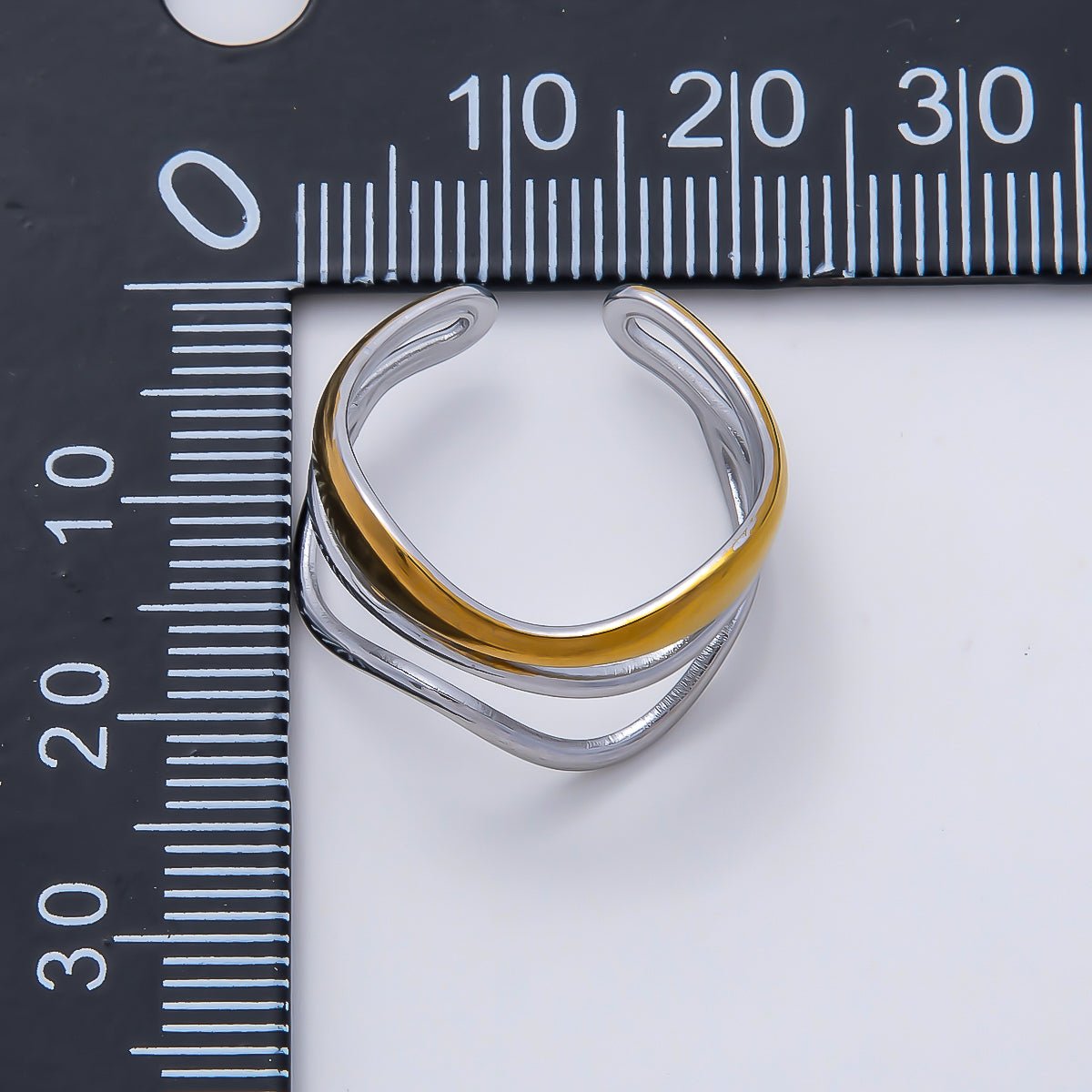 Stainless Steel Mixed Metal Curved Wave Triple Band Ring | Rings-00183