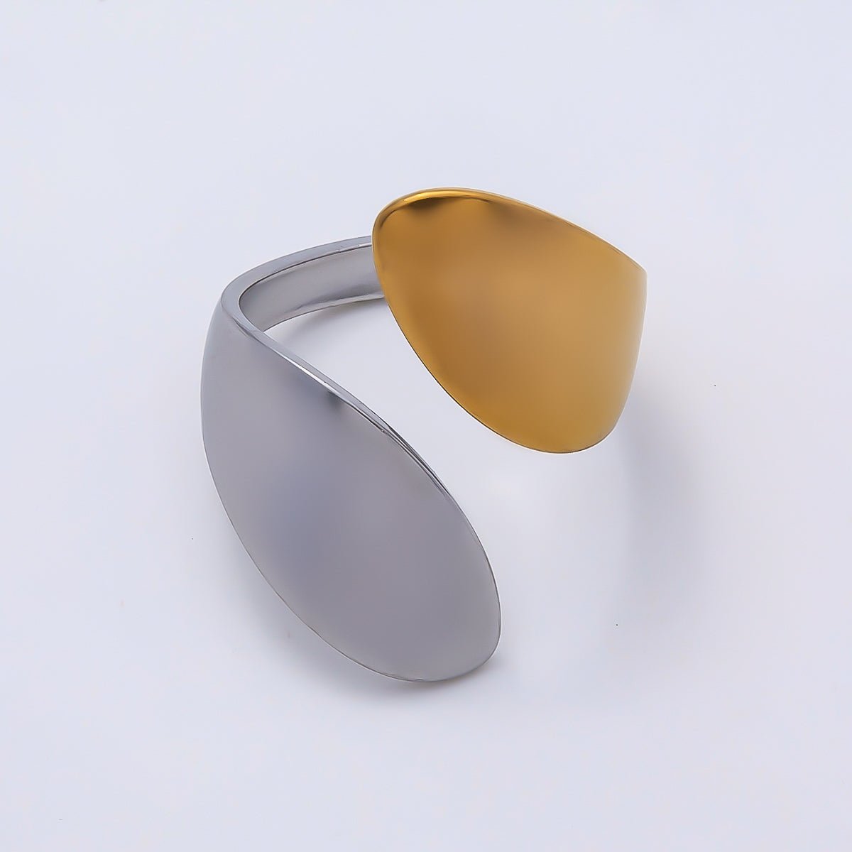 Stainless Steel Mixed Metal Minimalist Flat Wide Oval Band Wrap Ring | Rings-00189