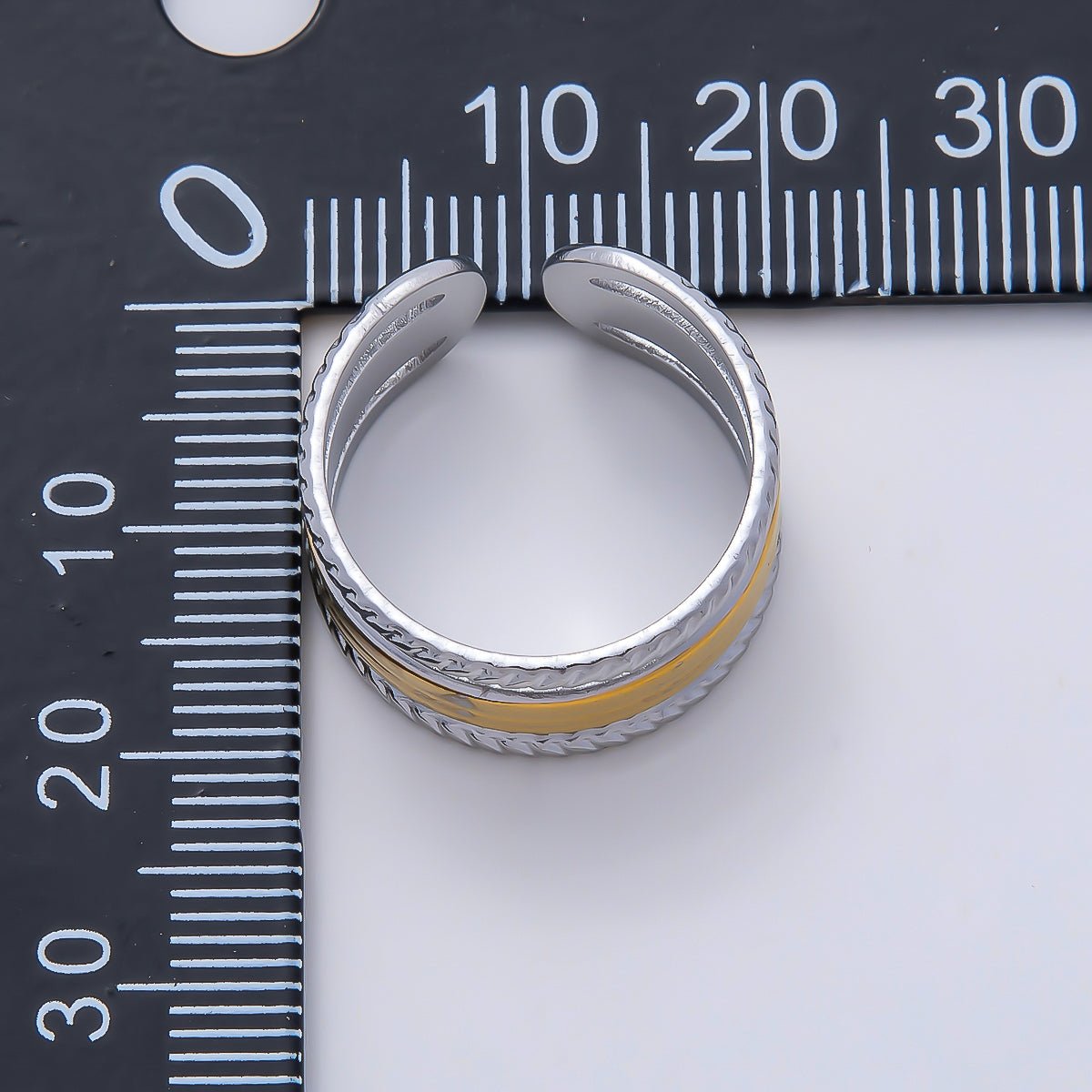 Stainless Steel Mixed Metal Wide Croissant Triple Band Ring | Rings-00180