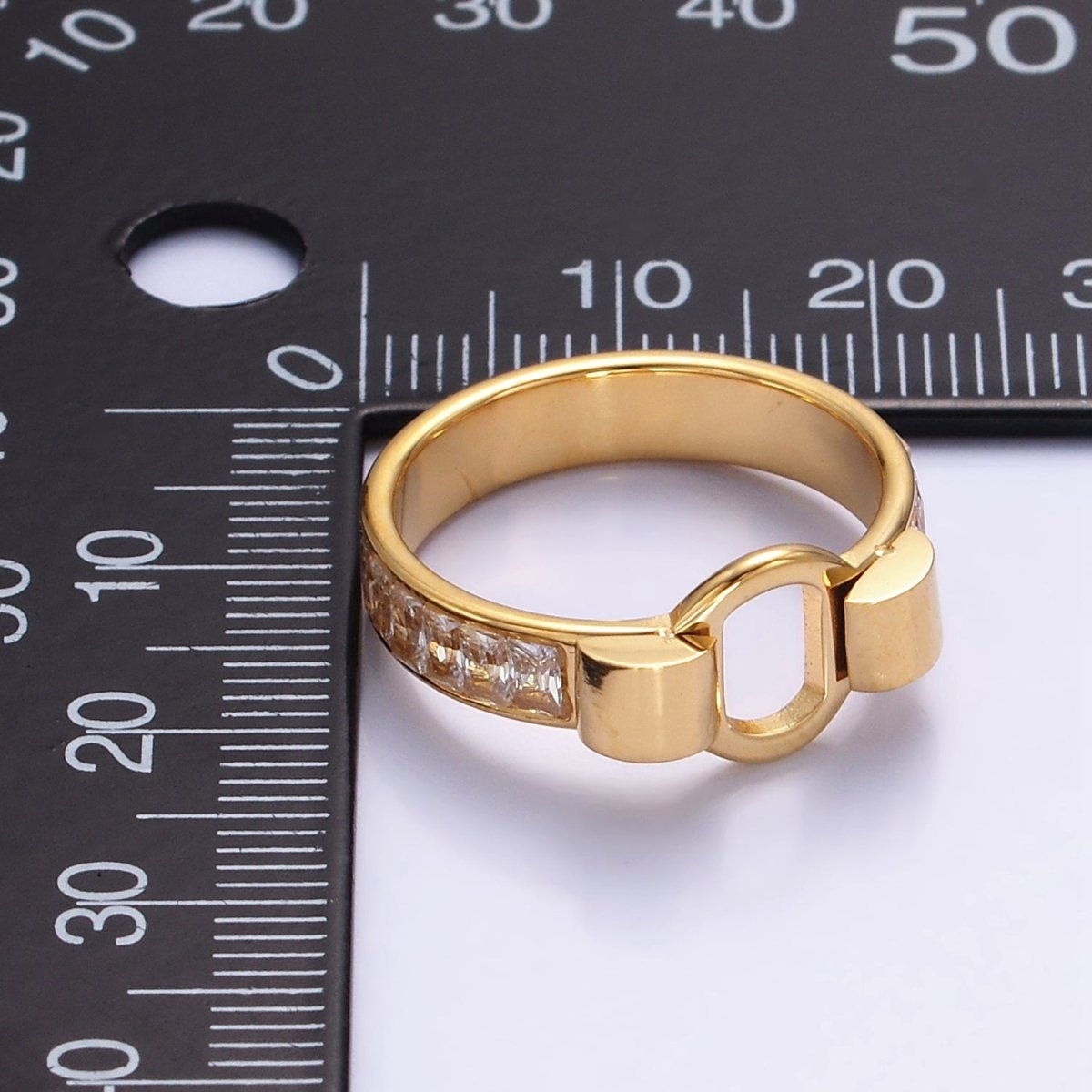 Stainless Steel Open Round Baguette Lined Ring | U048 - U050