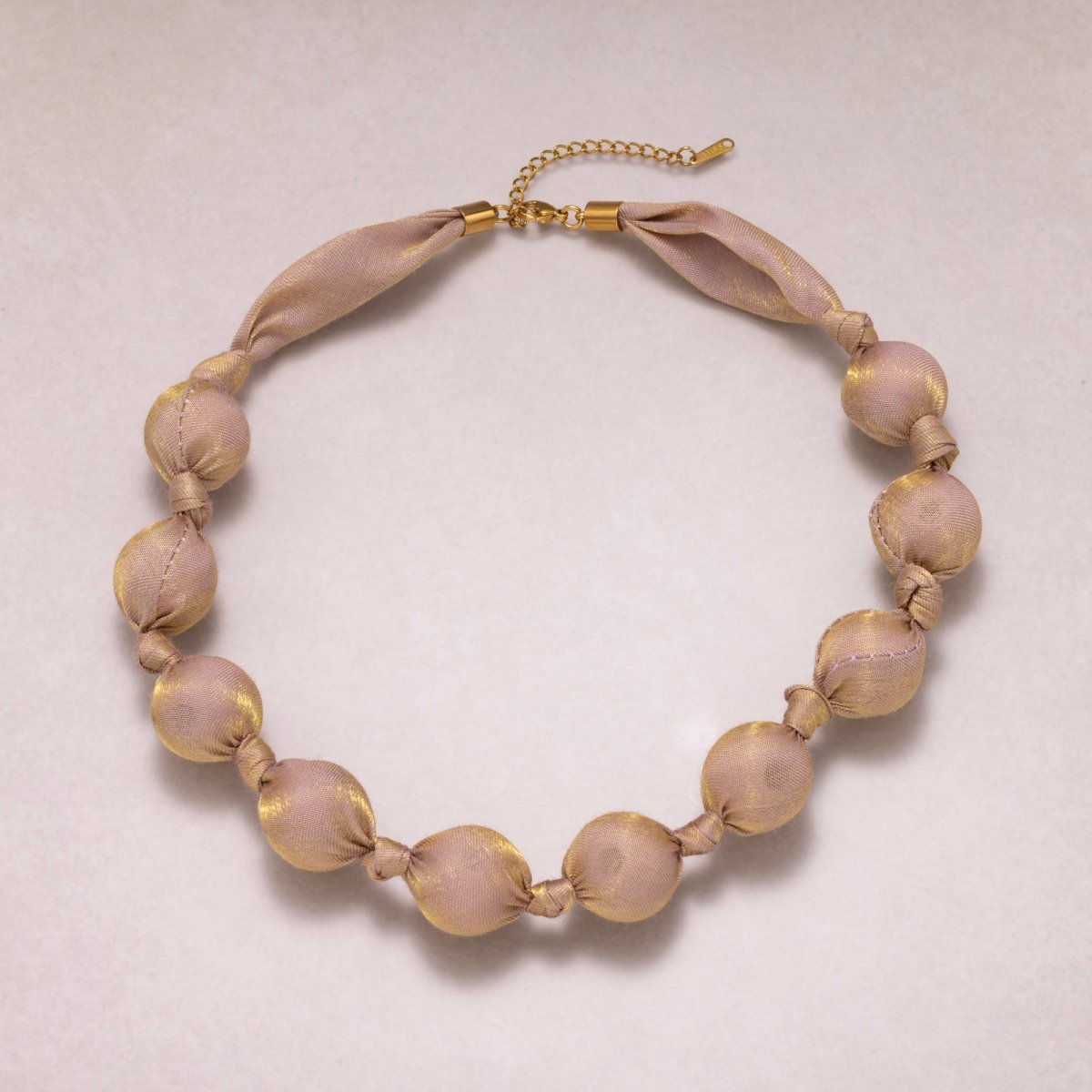 Stainless Steel Pastel Color Shimmer Satin Fabric Wrapped Bead 17 Inch Handmade Scarf Necklace w. Extender | WA-04401 - WA-04403