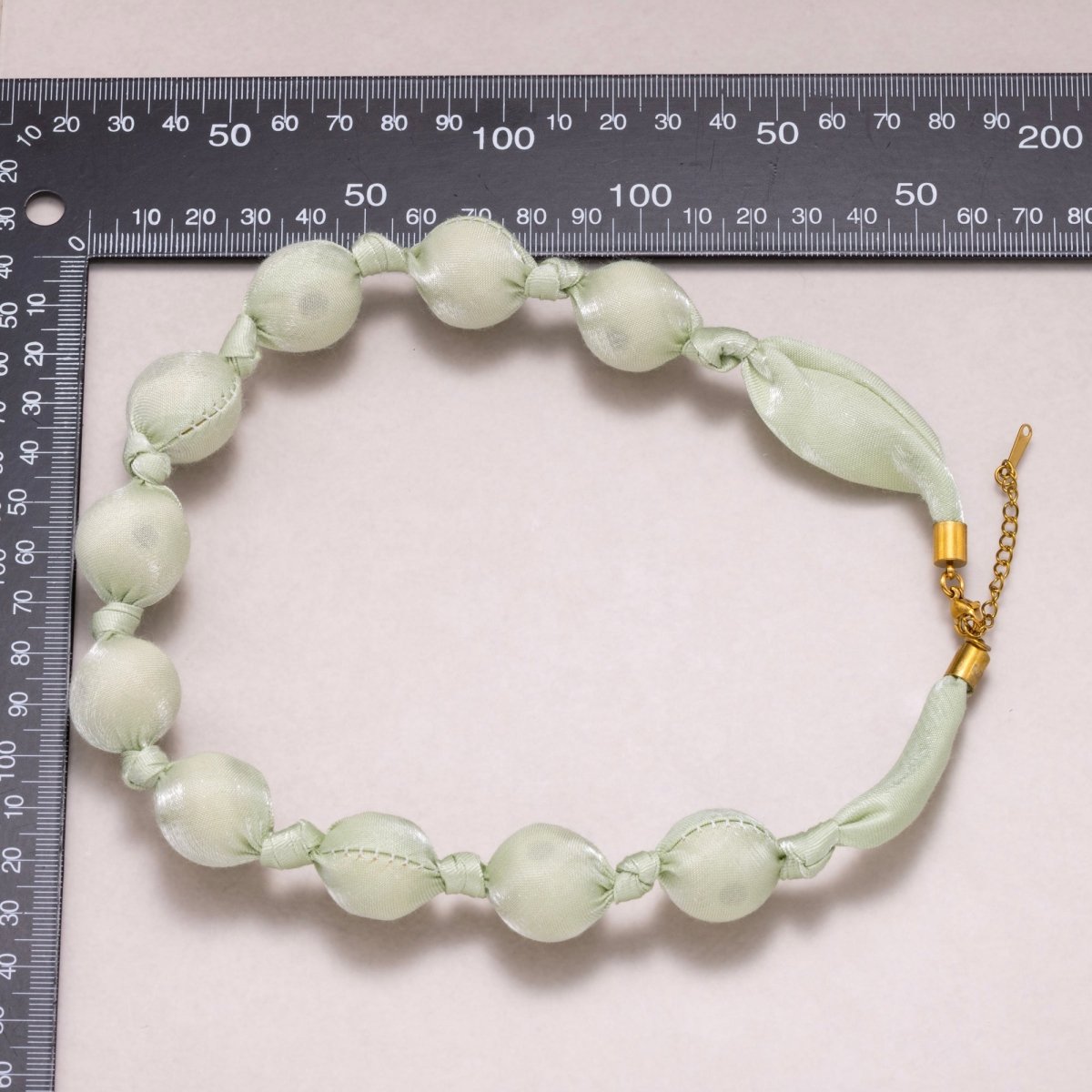Stainless Steel Pastel Color Shimmer Satin Fabric Wrapped Bead 17 Inch Handmade Scarf Necklace w. Extender | WA-04401 - WA-04403