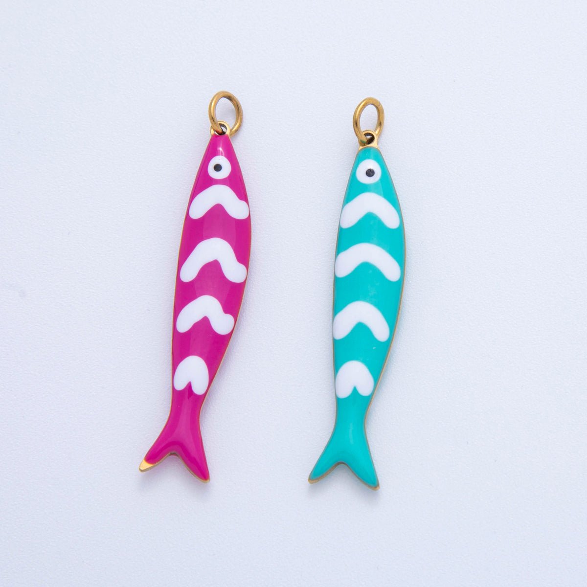 Stainless Steel Pink, Blue White-Lined Fish Sea 3D Multidimensional Charm | AF391 AF392