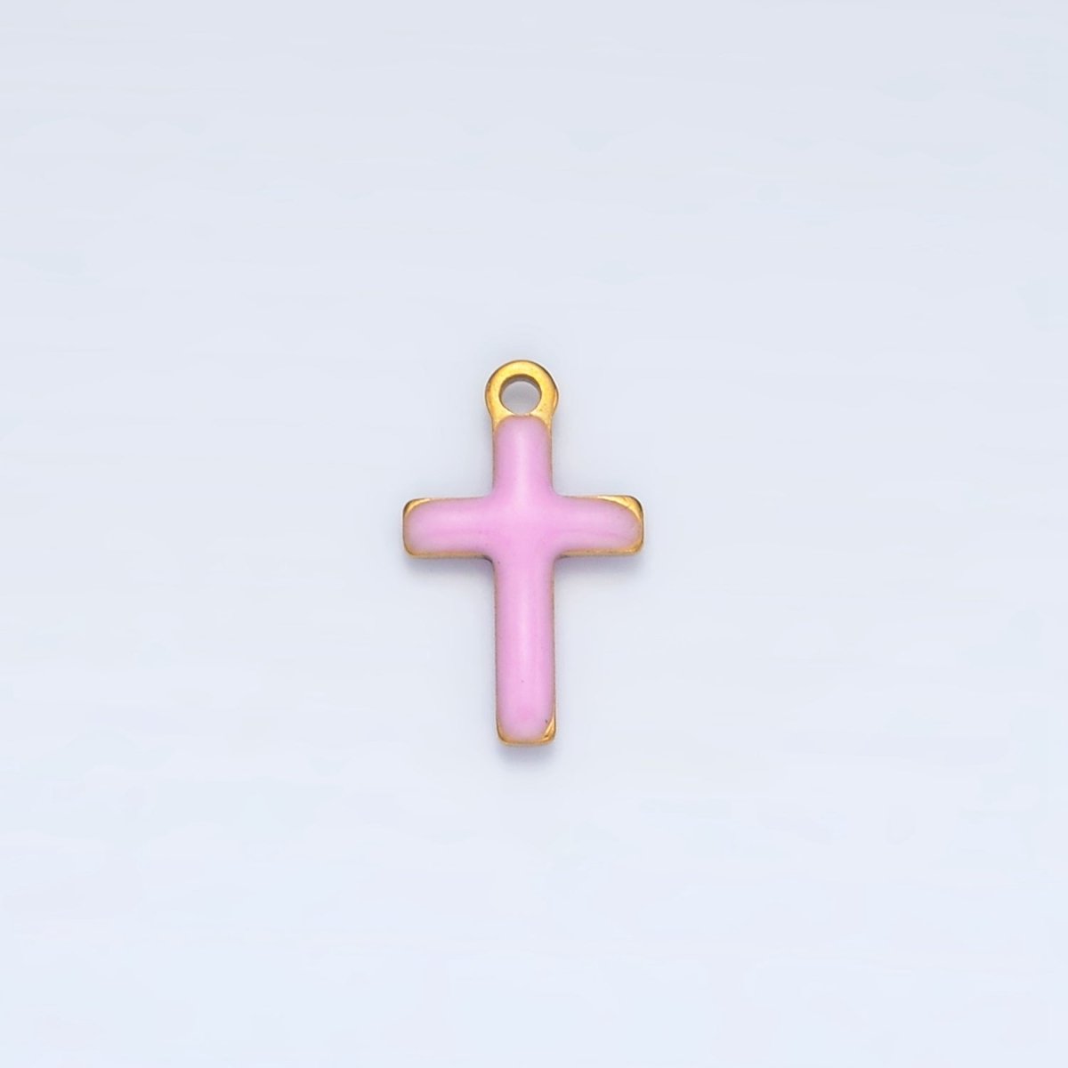 Stainless Steel Pink, Green, White Enamel Mini Cross Charm | P1020