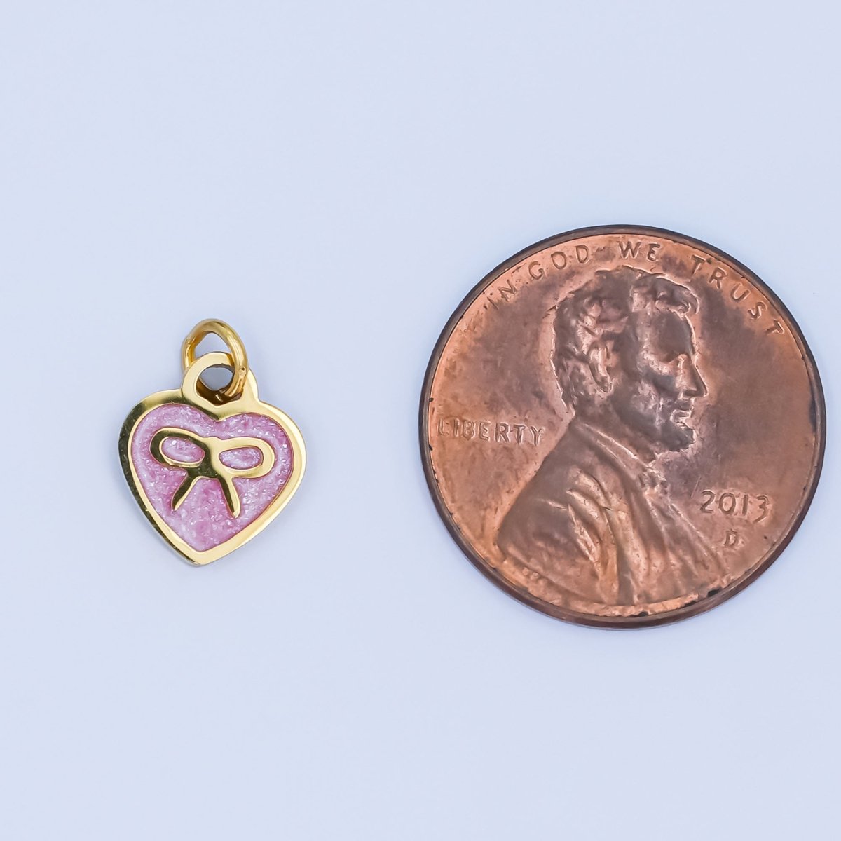 Stainless Steel Pink Ribbon Bow Heart Padlock Charm | P1208