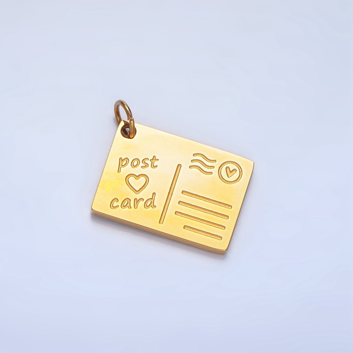 Stainless Steel 18mm "Post Card" Heart Script Engraved Charm in Gold & Silver | P1262