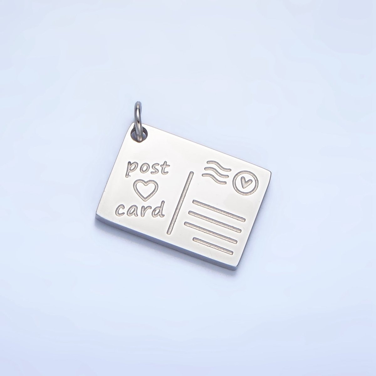 Stainless Steel 18mm "Post Card" Heart Script Engraved Charm in Gold & Silver | P1262