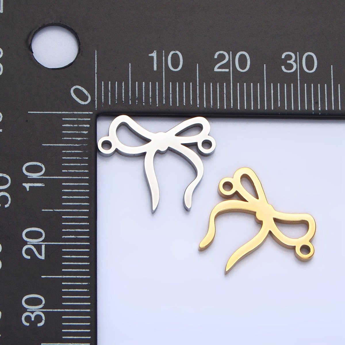 Stainless Steel 15mm Ribbon Bow Charm Connector in Gold & Silver | F279