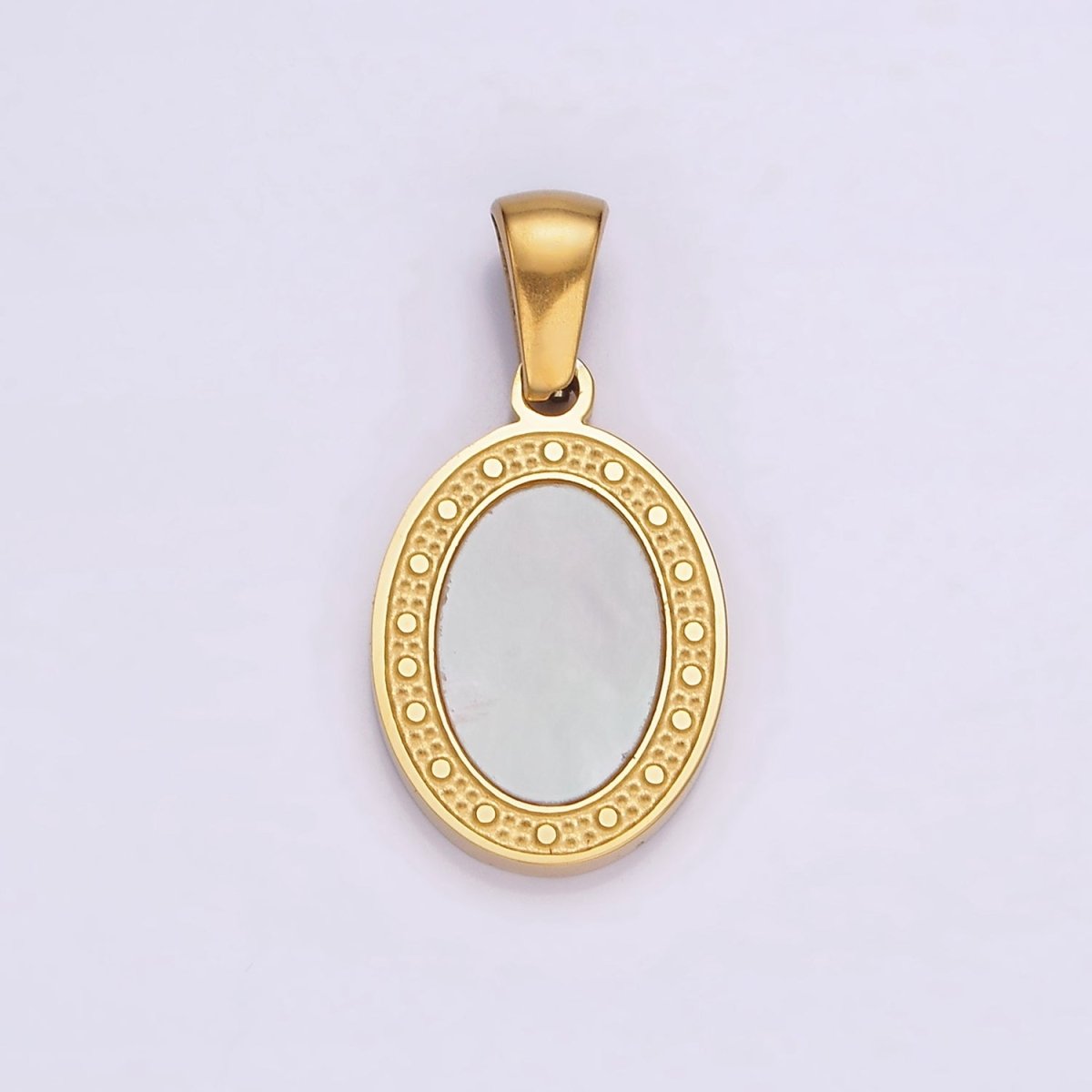 Stainless Steel Shell Pearl Dotted Frame Oval Pendant | P-852