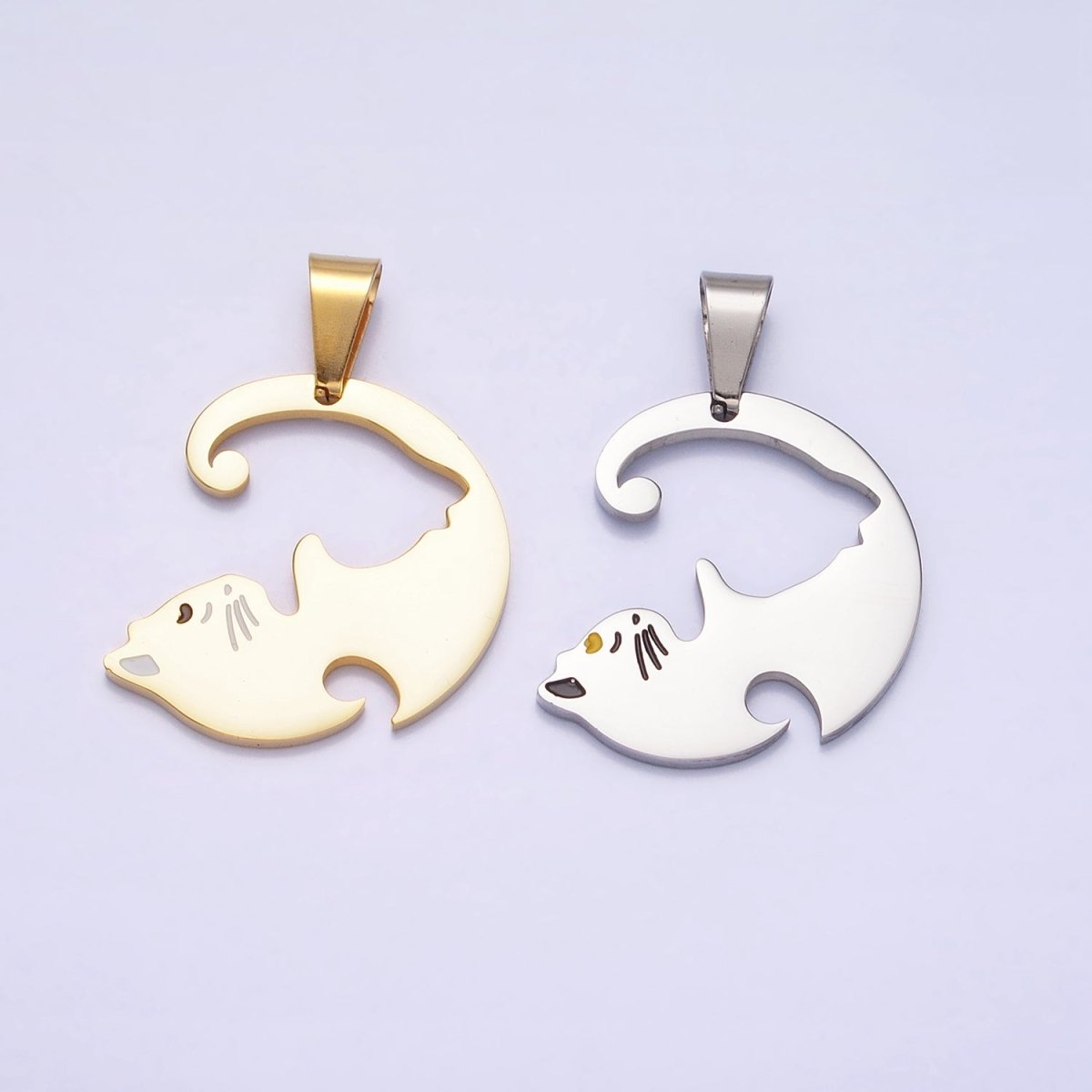 Stainless Steel Sleeping Kitty Cat Couple&