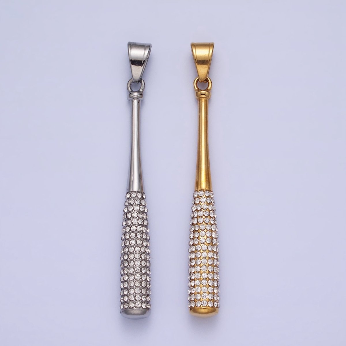 Stainless Steel Sport Baseball Bat Micro Paved CZ Pendant in Gold & Silver J-763 J-771