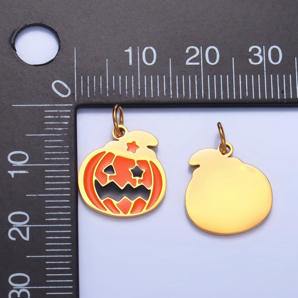 Stainless Steel Star Eyed Pumpkin Witch Enamel Halloween Holiday Charm | P1536