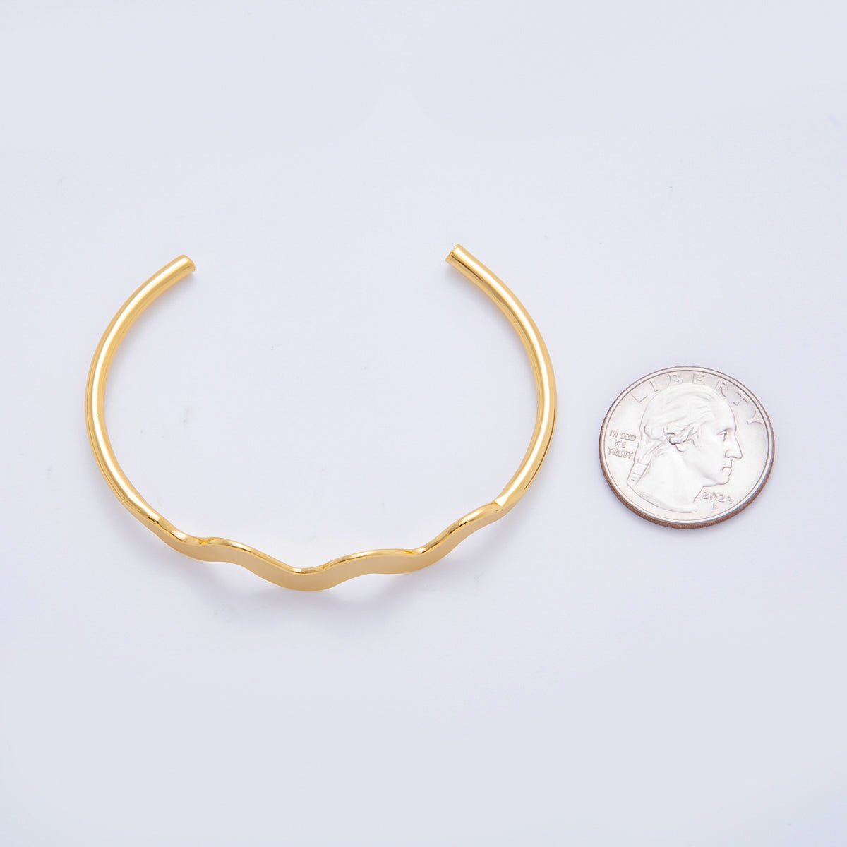 Gold Stainless Steel Triple Wave Round Cuff Bangle Bracelet | WA-3466