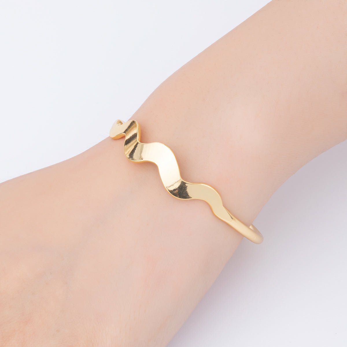 Gold Stainless Steel Triple Wave Round Cuff Bangle Bracelet | WA-3466