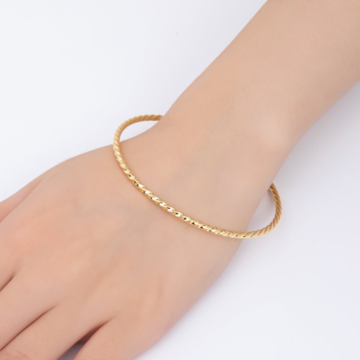 Gold Stainless Steel Twisted Rope Round Bangle Stackable Bracelet | WA-3468