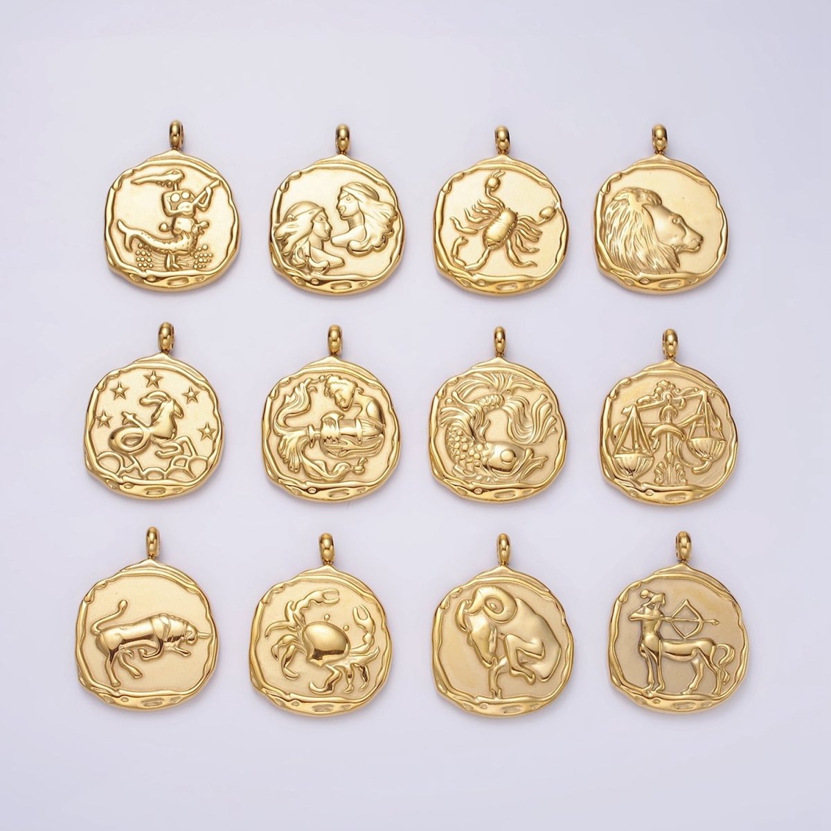 Stainless Steel Zodiac Sign Birth Month Personalized Stamped Round Charm | A-A1235-A-A1240