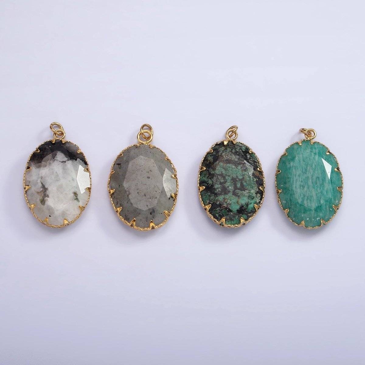 Stainless Steel Zoisite, Aventurine, Grey Labradorite, Moonstone Artisan Bezel Oval Charm | P1304 - P1305