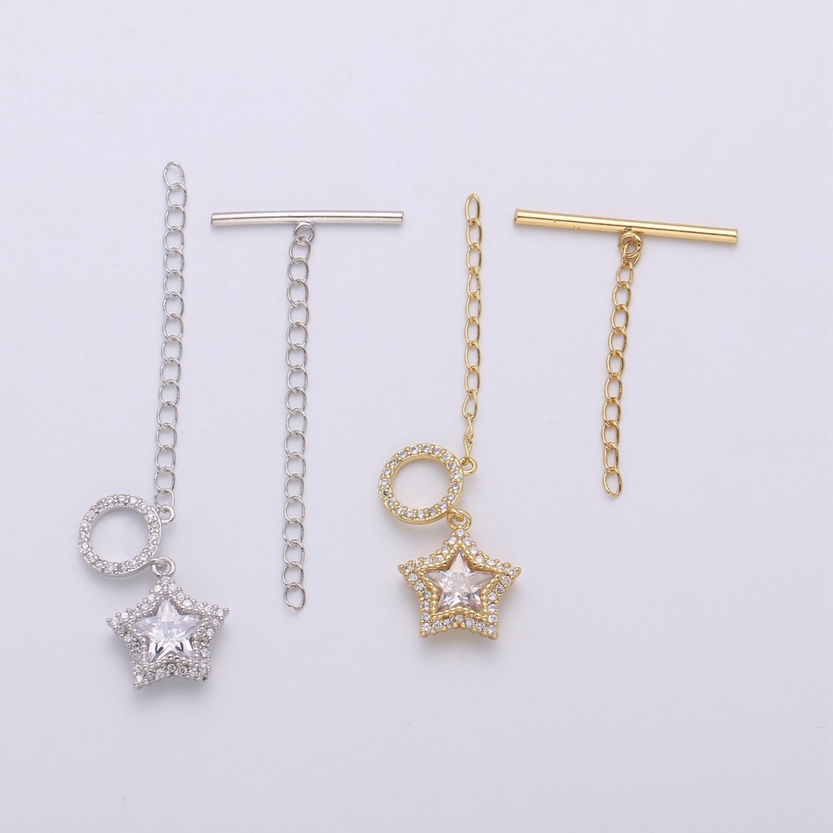 Star Pave CZ Toggle Clasp Silver, 24K Gold Filled Toggle Clasp Micro Pave Clear CZ OT Toggle Clasp, For Necklacet/Bracelet Jewelry Supplies K-450 K-451