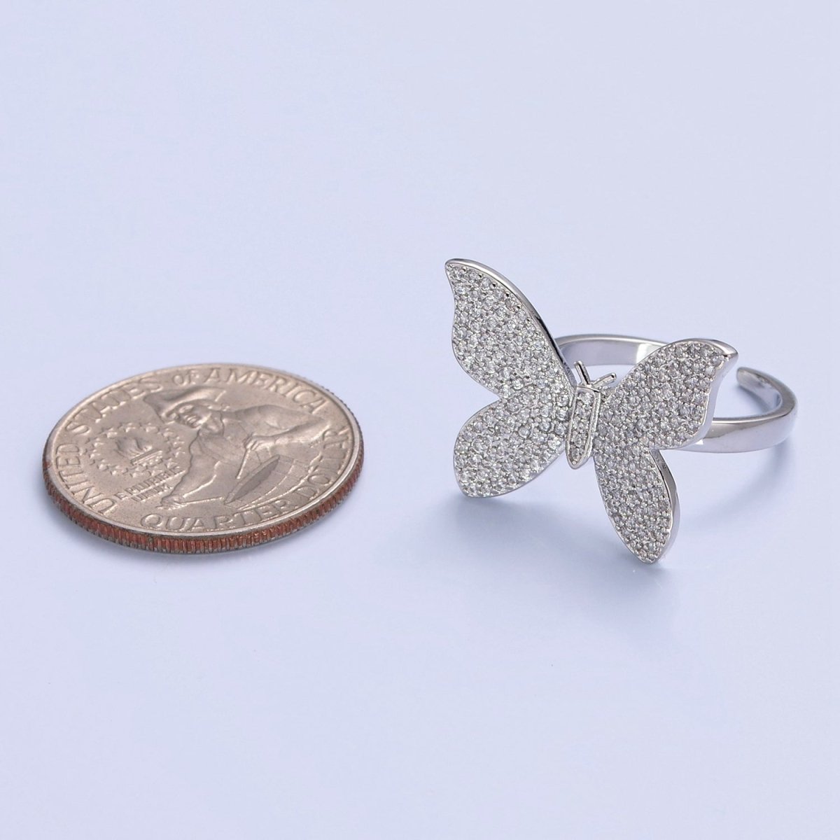Statement Big Mariposa Ring Gold Pave Silver Butterfly Ring Open Adjustable Jewelry O-2229 O-2230