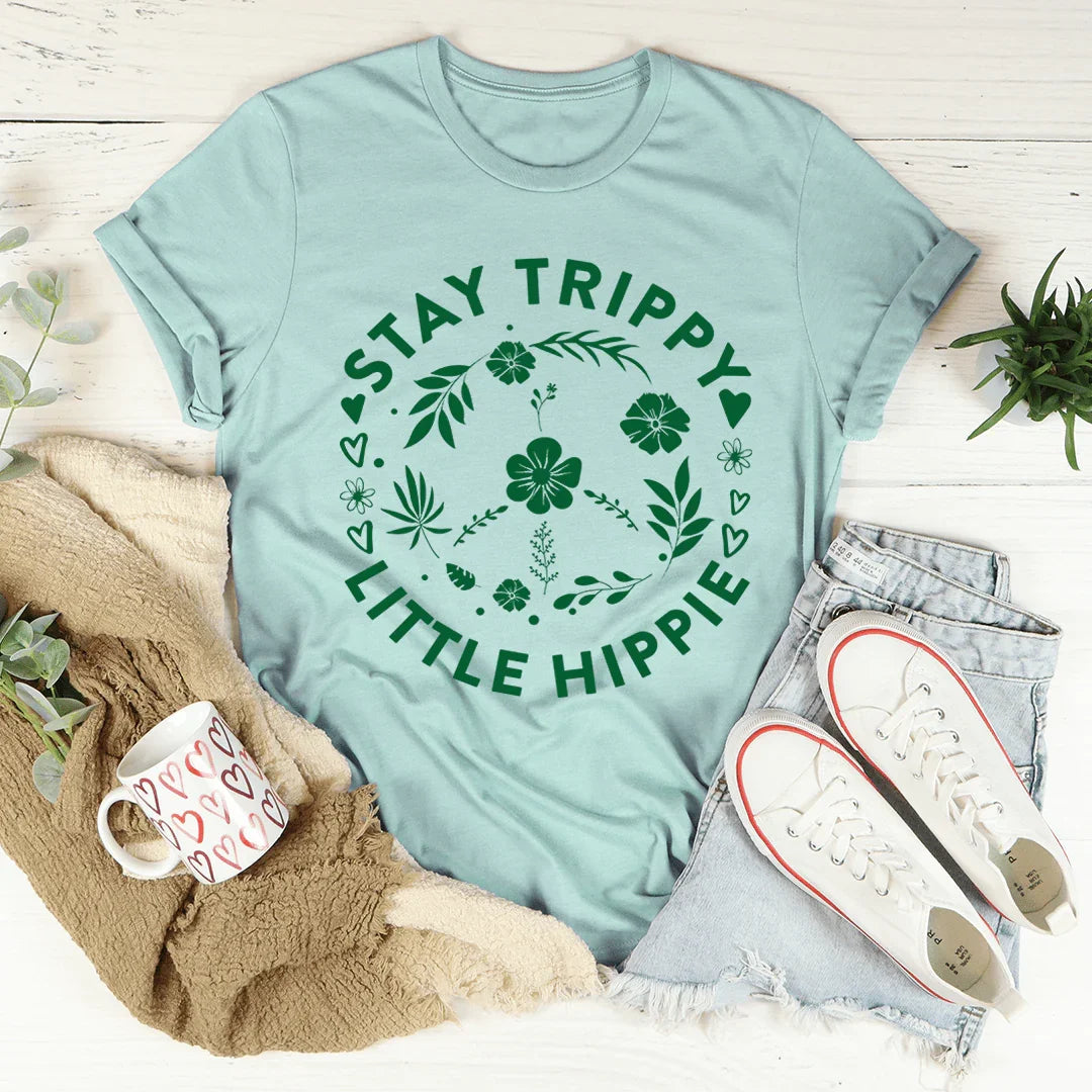 Stay Trippy Little Hippie Floral Peace Sign Tee