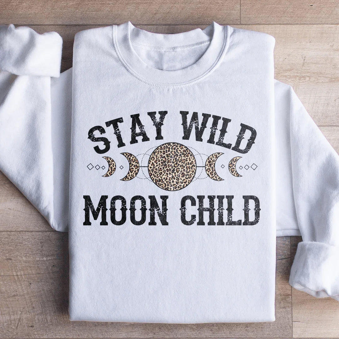 Boho Celestial Leopard Fleece Pullover – \"Stay Wild Moon Child\"