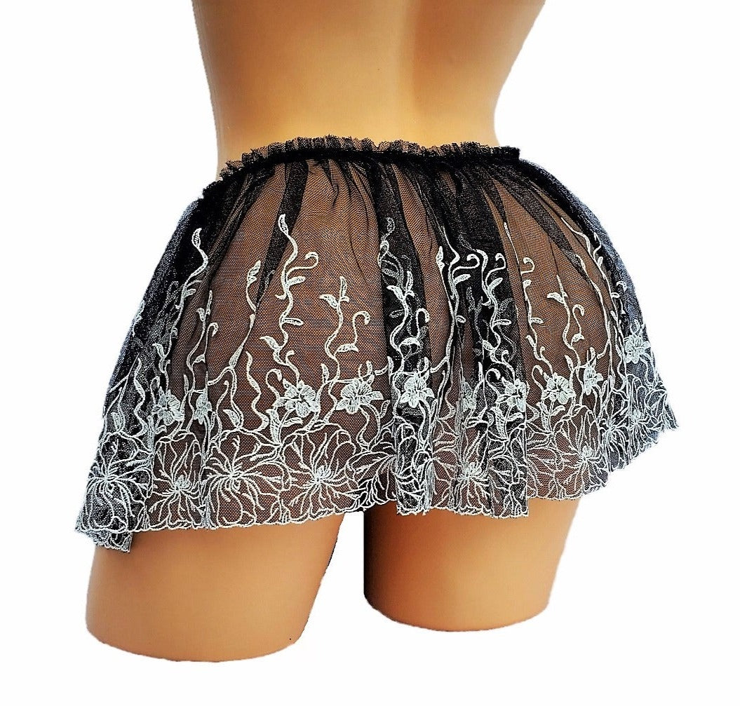 Black and White Mesh See Through Lingerie Skirt Dainty Ruffle Lingerie