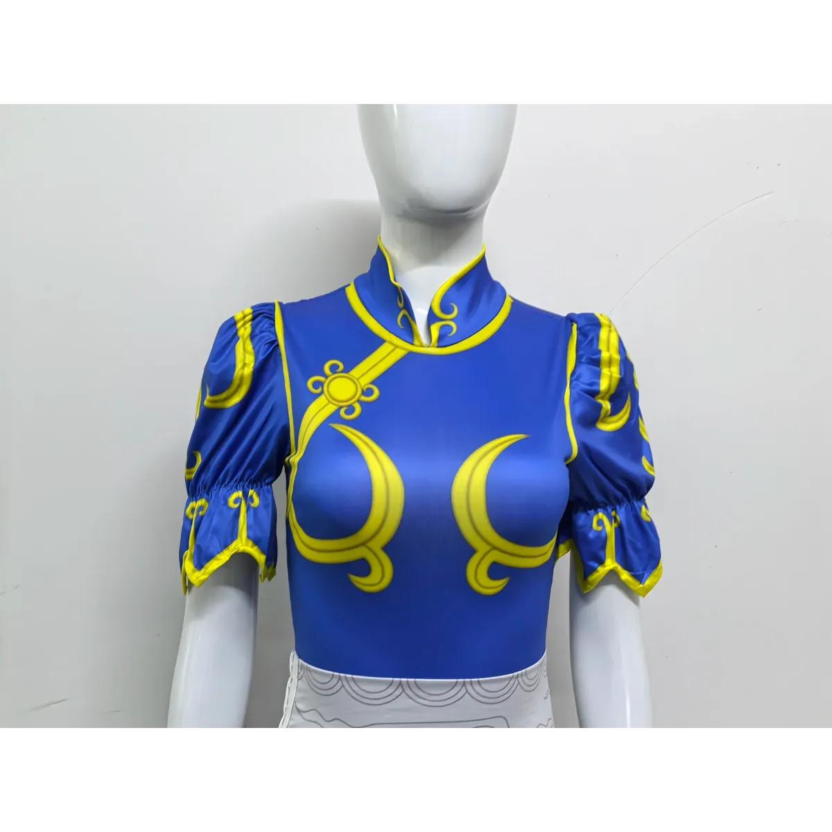 Chun Li Cosplay Costume โ Street Fighter Blue Cheongsam Set with Headdress