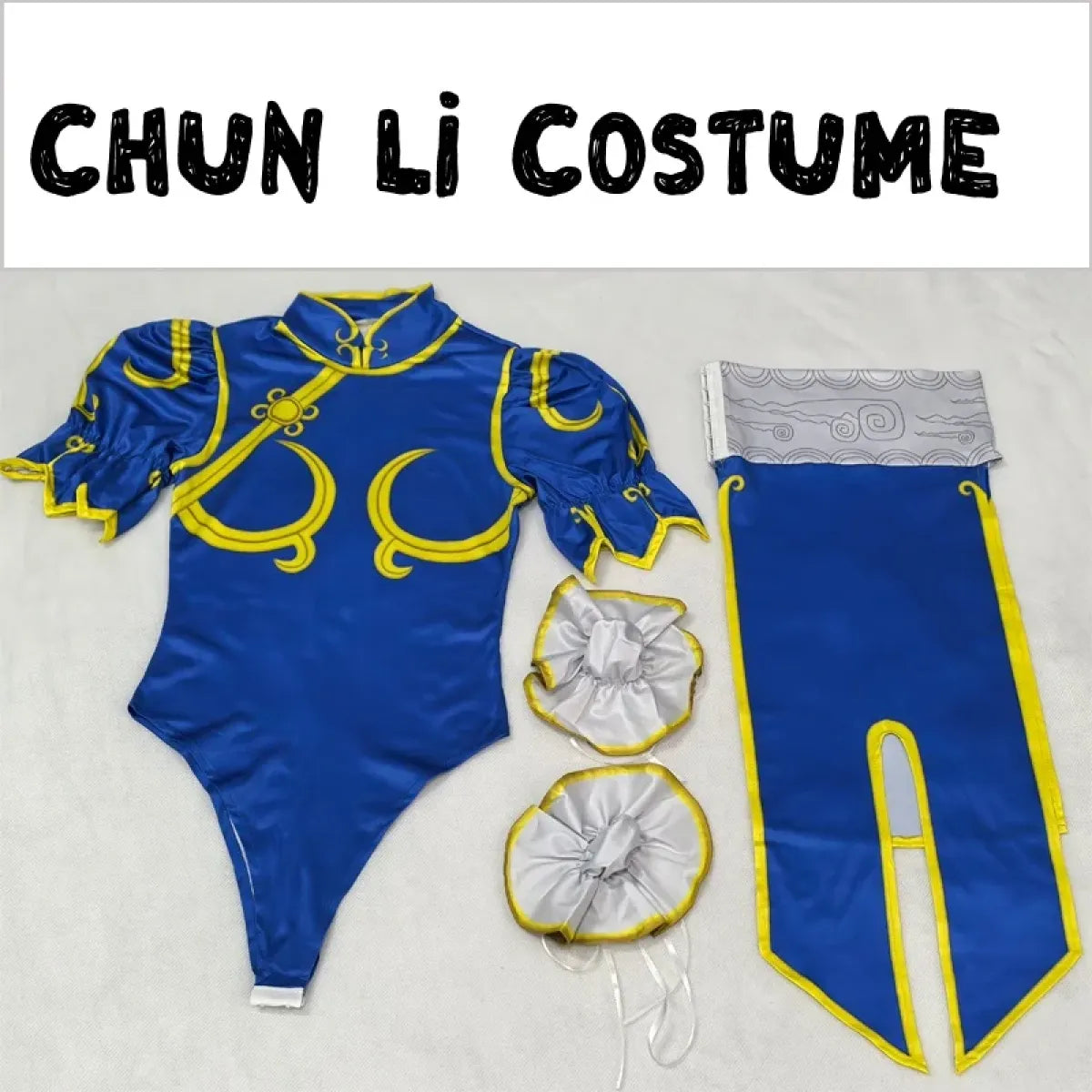 Chun Li Cosplay Costume โ Street Fighter Blue Cheongsam Set with Headdress