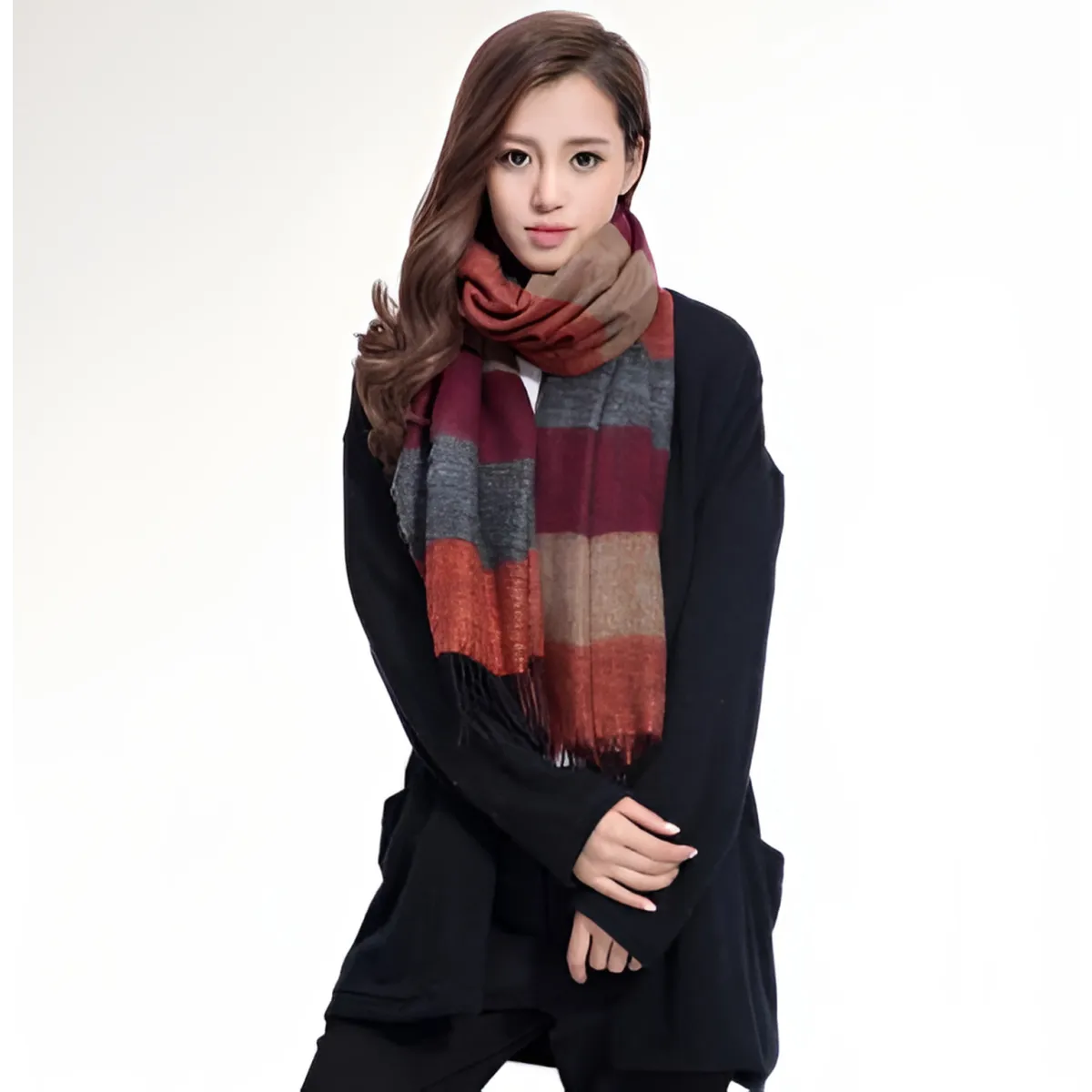 Warm Wide Striped Pashmina Scarf