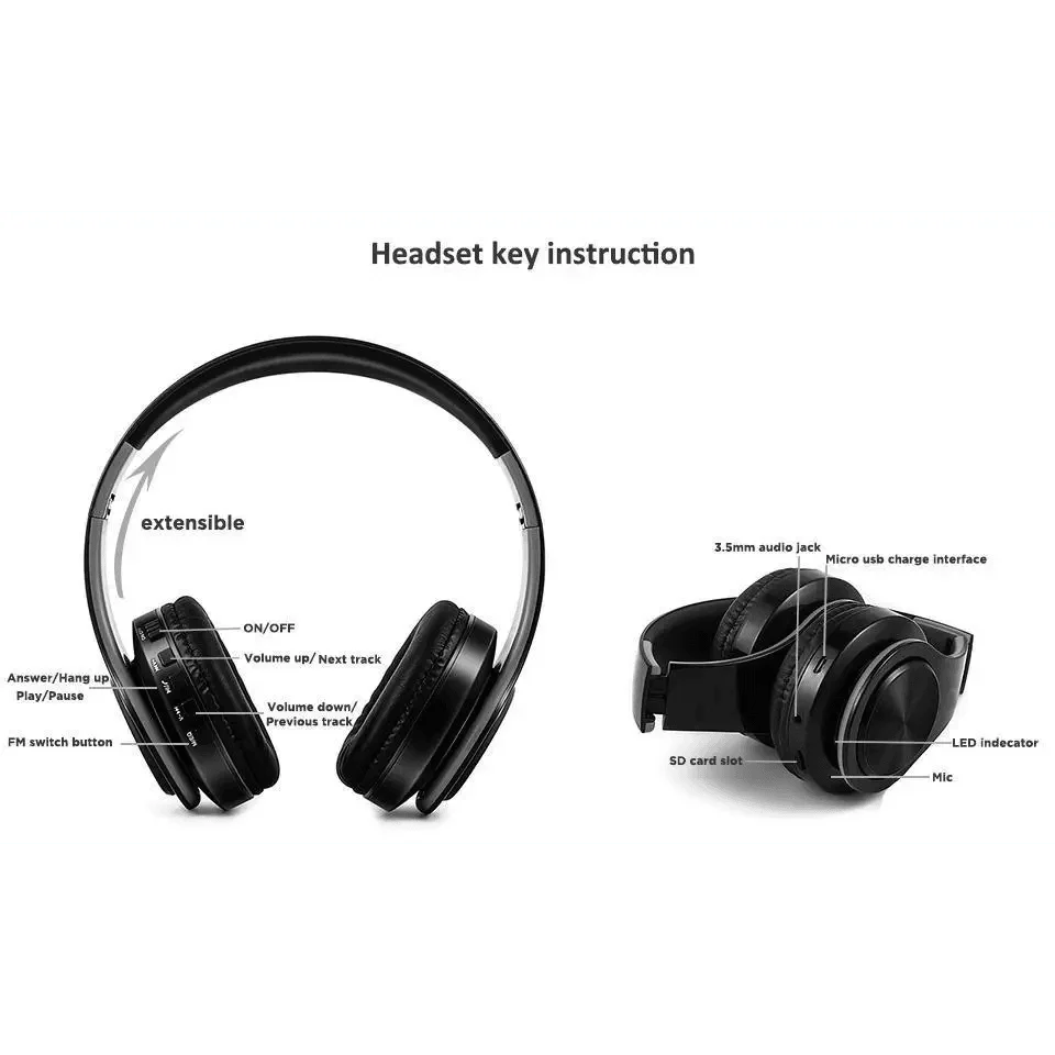 Stylish Wireless Bluetooth Headphone Stereo Headset Music Headset Foldable Wireless and Wired Stereo Headset Micro SD/TF FM For Cell Phone PC