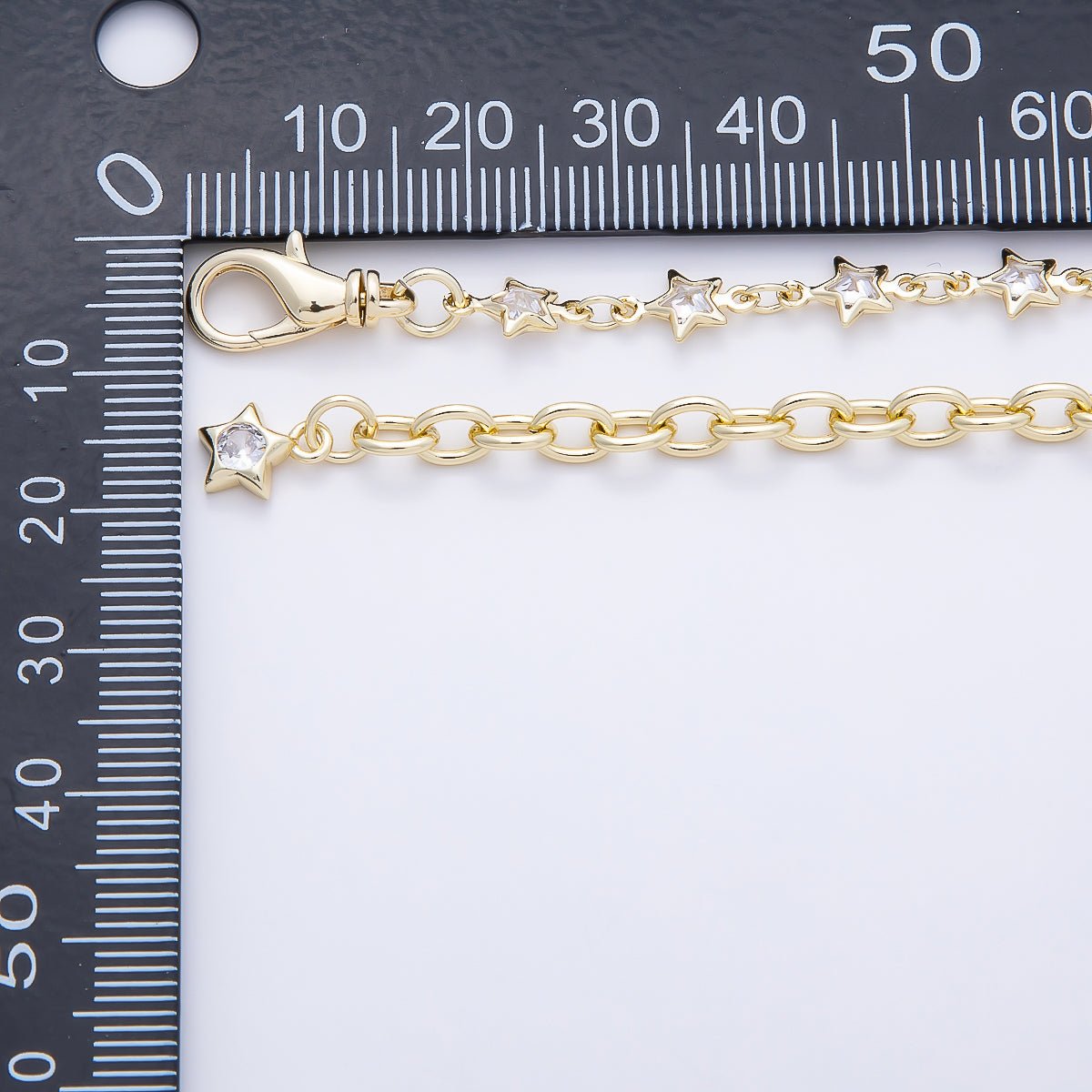 SUMMER 16K Gold Filled 4mm Clear CZ Bezel Star Belly Waist Chain | WA-04718
