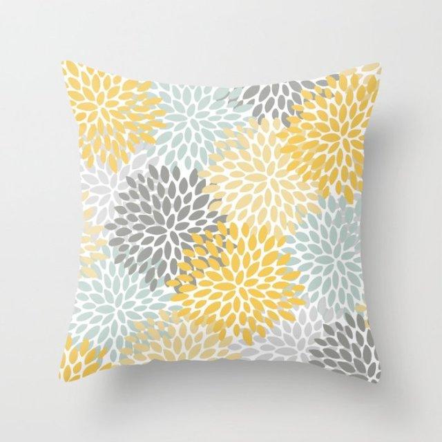 Summer Fashion Fresh Yellow Cute Pillows Case Geometry Yellow Pillow Case Cushion Cover Polyester Pillowcase Floral Cushion Case Modern Decorative Pillows For Bed Sofa Couch 45x45CM