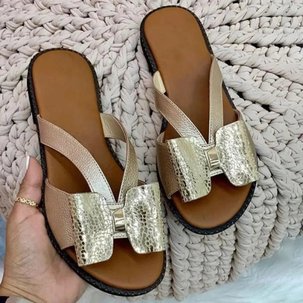 Summer Women Stylish Flat Sandals Fashion Elegant Soft Colors Butterfly Knot Design